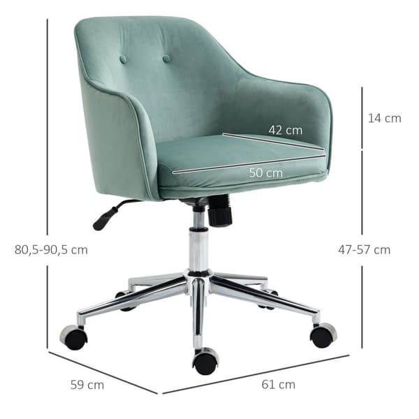 Kontorstol Ergonomisk Skrivebordsstol Med Vippefunksjon, Høydejusterbar, Velvet Touch, Grønn