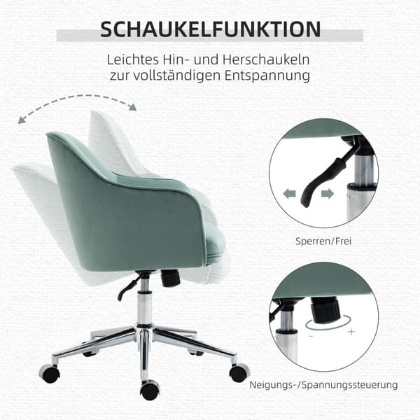Toimistotuoli Ergonominen Pöytätuoli Keinutoiminnolla, Korkeussäädettävä, Velvet Touch, Vihreä