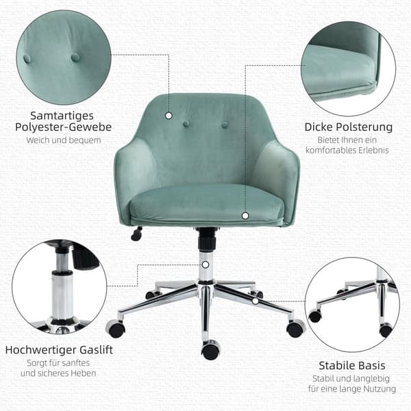 Toimistotuoli Ergonominen Pöytätuoli Keinutoiminnolla, Korkeussäädettävä, Velvet Touch, Vihreä