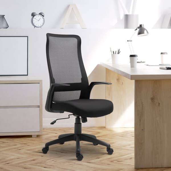 Kontorstol Svingstol Skrivebordsstol Høydejusterbar Ergonomisk 360° Svingbare Hjul Kontorskum Nylon Svart