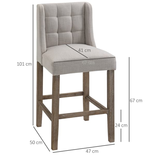 Barkrakker Sett Med 2 Moderne Kjøkkenstoler Lav Rygg Lin Touch Gummi Tre Beige 47X50X101Cm
