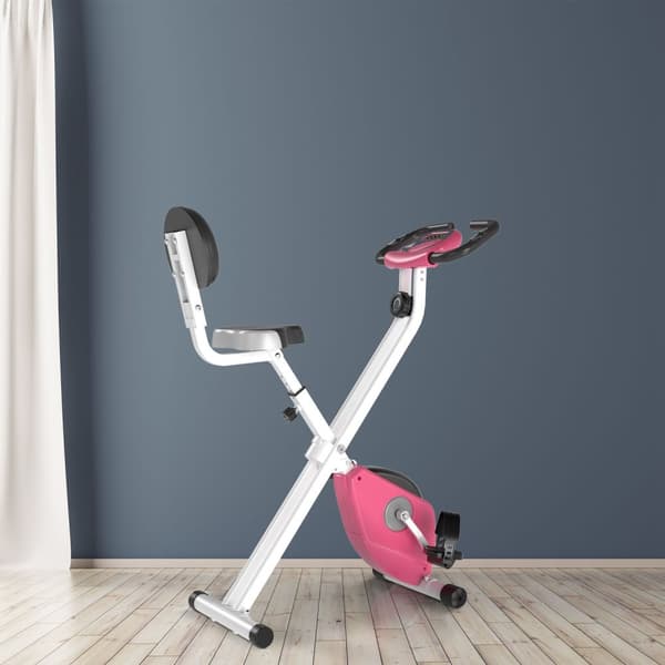 Treningssykkel F-Bike Sykkeltrener Med 8 Nivåer Av Justerbar Magnetisk Motstand, Høydejusterbar Stål Rosa + Hvit 43 X 97 X 109 Cm