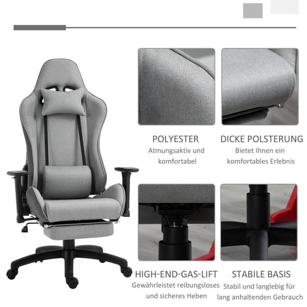 Työtuoli Tietokonetuoli Kääntyvä Tuoli Ergonominen Irrotettava Pää Ja Ristiselän Tyyny Keinutoiminto Harmaa 73X57X127-135 Cm