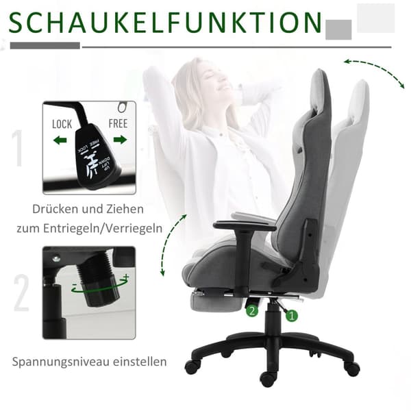 Työtuoli Tietokonetuoli Kääntyvä Tuoli Ergonominen Irrotettava Pää Ja Ristiselän Tyyny Keinutoiminto Harmaa 73X57X127-135 Cm