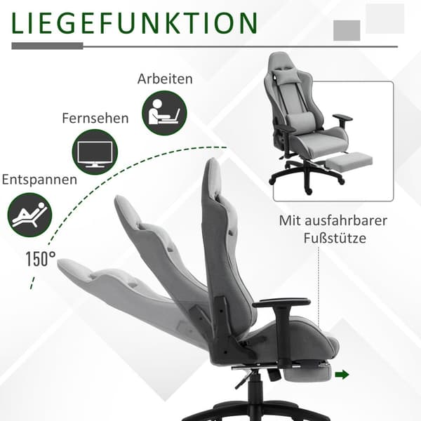Työtuoli Tietokonetuoli Kääntyvä Tuoli Ergonominen Irrotettava Pää Ja Ristiselän Tyyny Keinutoiminto Harmaa 73X57X127-135 Cm