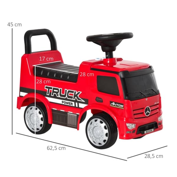 Lasten Ajettava Auto Mercedes Antos -Kuorma-Automallista Valolla Lapsille 12-36 Kk Punainen + Musta 62,5X28,5X45Cm