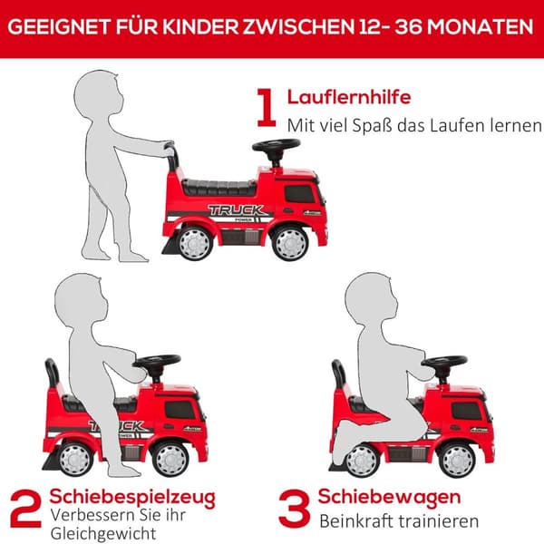 Lasten Ajettava Auto Mercedes Antos -Kuorma-Automallista Valolla Lapsille 12-36 Kk Punainen + Musta 62,5X28,5X45Cm