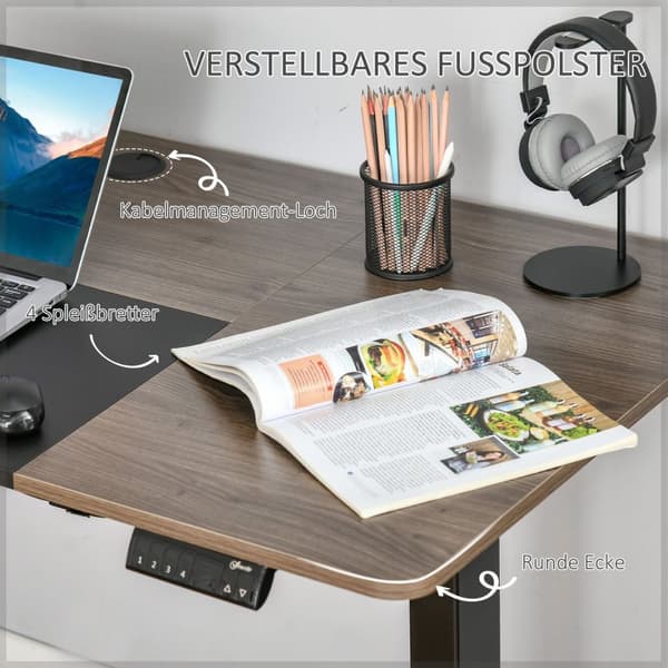 Elektrisk Skrivebordsbordramme Med Motor, Datamaskinbord, Høydejusterbar, Stående Skrivebord, Natur + Svart, 140X70X72-116Cm
