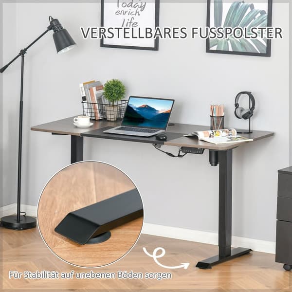Elektrisk Skrivebordsbordramme Med Motor, Datamaskinbord, Høydejusterbar, Stående Skrivebord, Natur + Svart, 140X70X72-116Cm