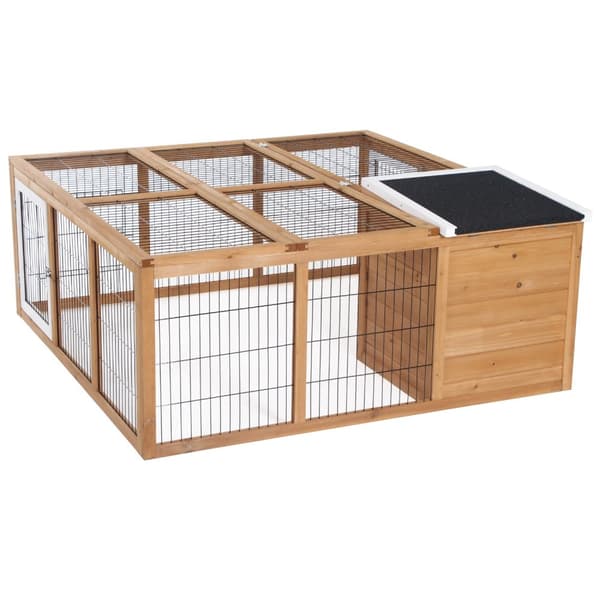 Kaninhytte Liten Dyreinnhegning 123 X 120 X 52 Cm Med Åpningstak Med Utendørs Innhegning Laget Av Naturlig Grantre