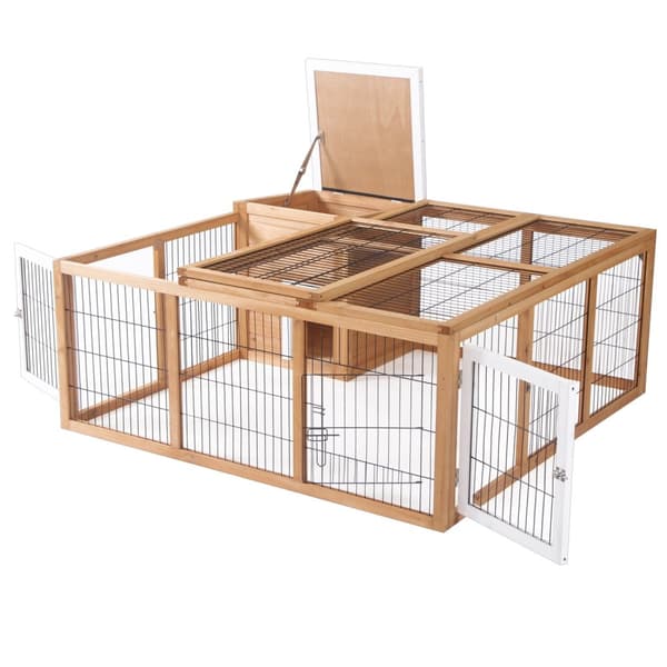 Kaninhytte Lille Dyrekabine 123 X 120 X 52 Cm Med Oplukkelig Tag Med Udendørs Indhegning Lavet Af Naturligt Grantræ