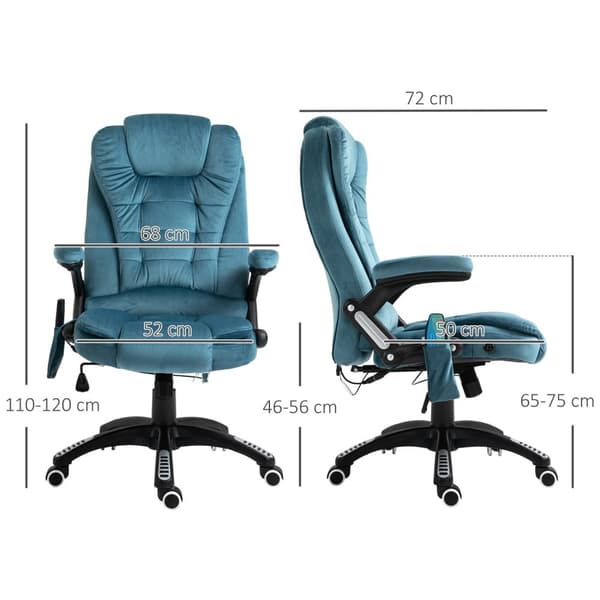 Hierontatuoli, Hierontatoiminnolla Varustettu Johtajatuoli, Korkeussäädettävä Kääntötuoli, Ergonominen Pelituoli, Työtuoli, Sininen, 67 X 74 X 107-116