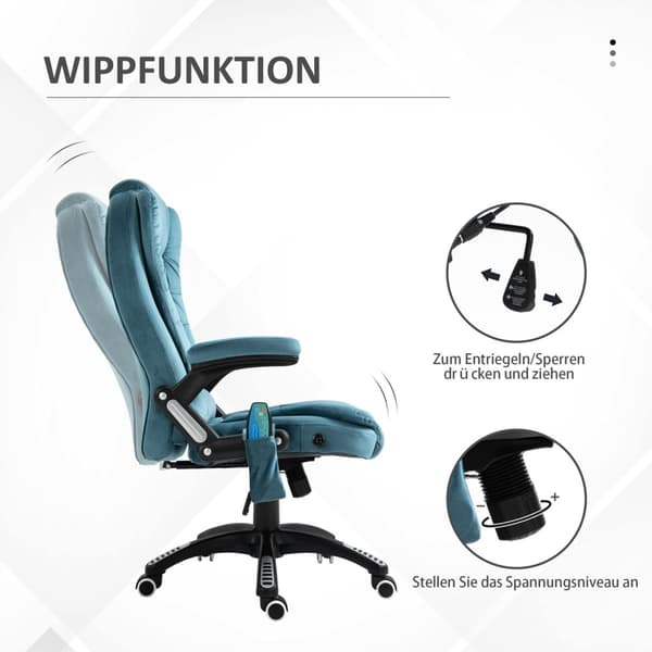 Hierontatuoli, Hierontatoiminnolla Varustettu Johtajatuoli, Korkeussäädettävä Kääntötuoli, Ergonominen Pelituoli, Työtuoli, Sininen, 67 X 74 X 107-116