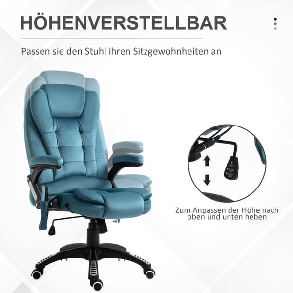 Hierontatuoli, Hierontatoiminnolla Varustettu Johtajatuoli, Korkeussäädettävä Kääntötuoli, Ergonominen Pelituoli, Työtuoli, Sininen, 67 X 74 X 107-116