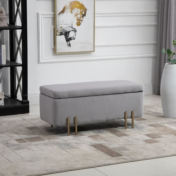 Benk Polstret Benk Med Oppbevaringsplass, Brystbenk, Lys Grå, Stoff Metallskum, 100X40X42Cm