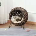 Miniatyrbilde 3 av 9: Rattan Katt Sengepute Hevede Føtter Katt Soveplass Brun Ø52X58Cm