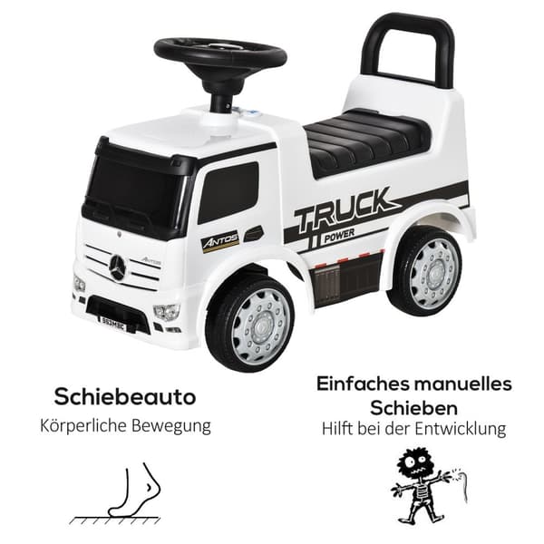Barnebil Mercedes Antos Lastebil, Med Lys, For 12-36 Måneder, Hvit+Svart