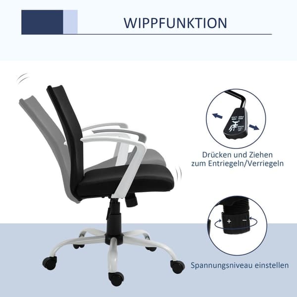 Kontorstol Skrivebordsstol Mesh Ryggstøtte Med Vippefunksjon Hodestøtte Ergonomisk 360° Svingbare Hjul Skum Nylon Svart 61X61X89-99Cm
