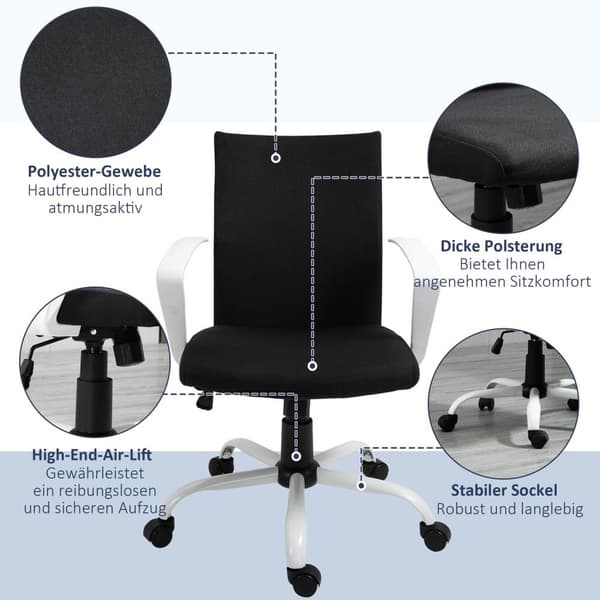 Kontorstol Skrivebordsstol Mesh Ryggstøtte Med Vippefunksjon Hodestøtte Ergonomisk 360° Svingbare Hjul Skum Nylon Svart 61X61X89-99Cm