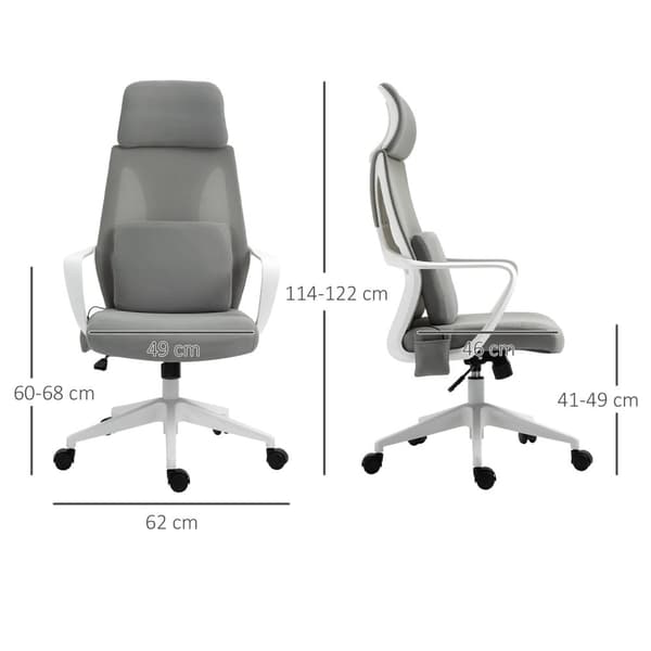 Gaming Stol, Kontorstol Med Massasjefunksjon, Svingstol, Ergonomisk, Nylon, Grå, 62X60X114-122Cm