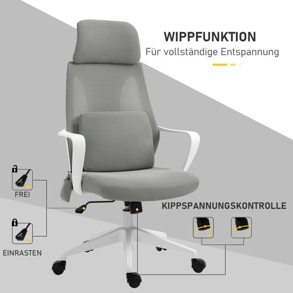 Gaming Stol, Kontorstol Med Massasjefunksjon, Svingstol, Ergonomisk, Nylon, Grå, 62X60X114-122Cm