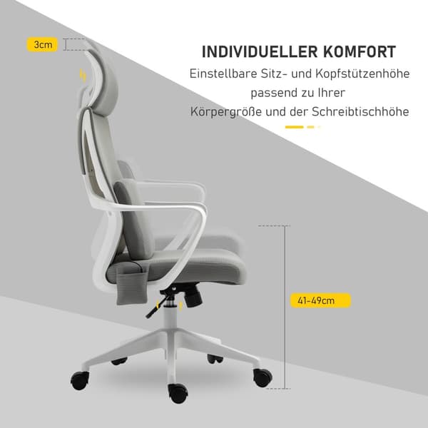 Gaming Stol, Kontorstol Med Massasjefunksjon, Svingstol, Ergonomisk, Nylon, Grå, 62X60X114-122Cm
