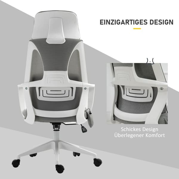 Gaming Stol, Kontorstol Med Massasjefunksjon, Svingstol, Ergonomisk, Nylon, Grå, 62X60X114-122Cm