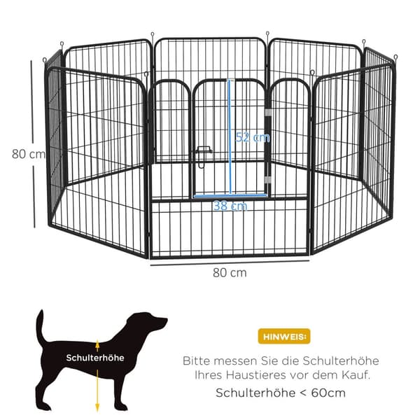 Puppy Run Metal Udendørs Kabinet Med Dør, Kan Tilpasses, Sort, 79X79 Cm