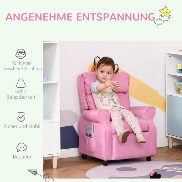 Justerbar Børnesofa Med Fodstøtte, Komfortabel Børnelænestol Til 3-5 År, Pink, 58X53X70Cm, Ideel Til Drenge Og Piger