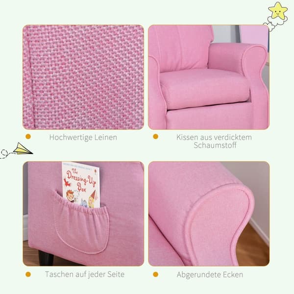 Justerbar Børnesofa Med Fodstøtte, Komfortabel Børnelænestol Til 3-5 År, Pink, 58X53X70Cm, Ideel Til Drenge Og Piger
