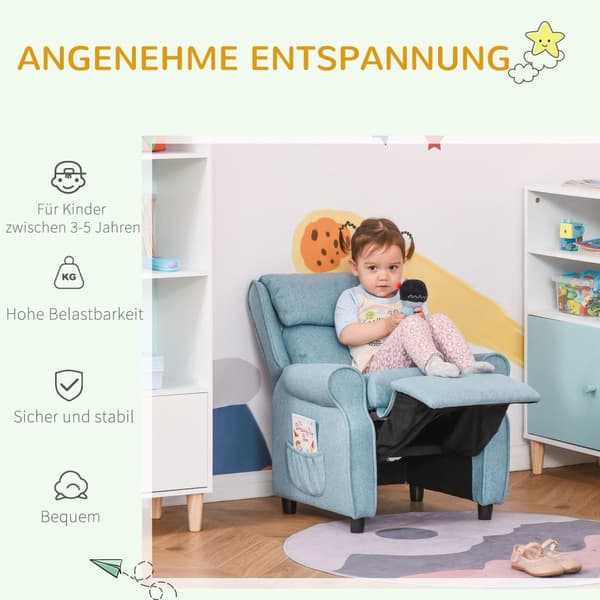 Barnesofa Barnesofa Med Justerbar Hvilesofa Og Fotstøtte, Blå, I 3-5 År, 58X53X70Cm