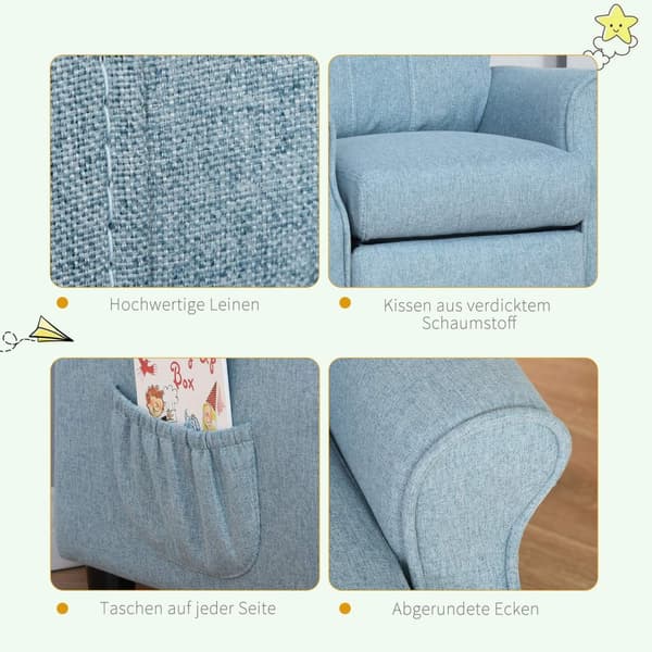 Barnesofa Barnesofa Med Justerbar Hvilesofa Og Fotstøtte, Blå, I 3-5 År, 58X53X70Cm