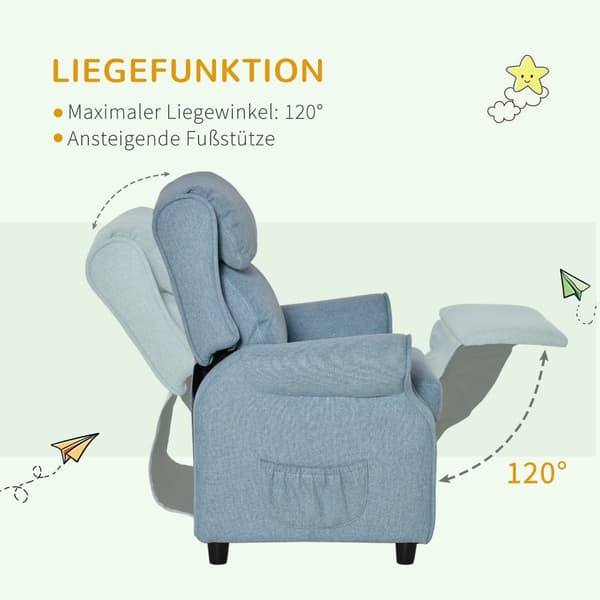 Barnesofa Barnesofa Med Justerbar Hvilesofa Og Fotstøtte, Blå, I 3-5 År, 58X53X70Cm