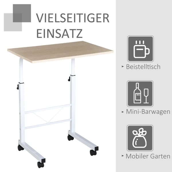 Sidobord Höjdjusterbart Soffbord Mobilt Gavel Skrivbord Hjul Bromsar C-Bord Spånskiva Stål Flerfärgad