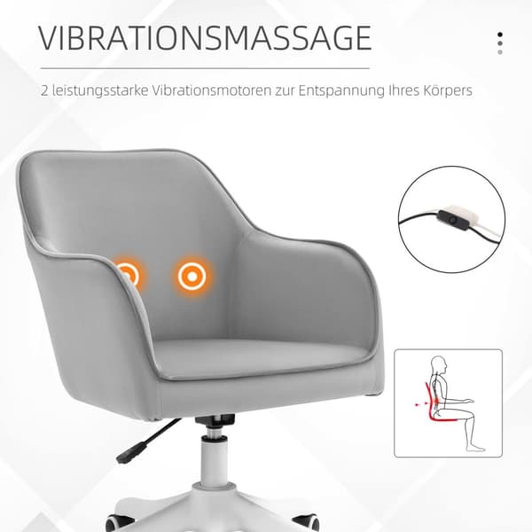 Massage Kontorstol Skrivebordsstol Med Vibrationsfunktion, Lændepude, Armlæn, Fløjl, Højdejusterbar