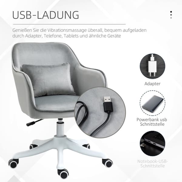 Massage Kontorstol Skrivebordsstol Med Vibrationsfunktion, Lændepude, Armlæn, Fløjl, Højdejusterbar