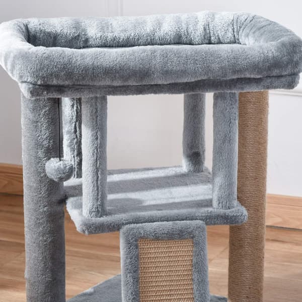 Cat Tree Skrapebrett Med Jute Skrapematte, Abbor, Hengende Ball, Dørhull, Mdf Plysj Jute, Lys Grå, 40X40X57Cm