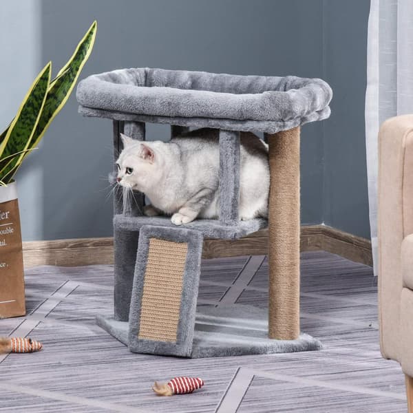 Cat Tree Skrapebrett Med Jute Skrapematte, Abbor, Hengende Ball, Dørhull, Mdf Plysj Jute, Lys Grå, 40X40X57Cm