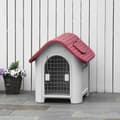 Miniatyrbilde 3 av 10: Hundekennel Utendørs Hundehus Med Takluke Gately For Små Hunder Smådyrskur Luftsirkulasjon Vanntett Metall Pp Rød+Lysgrå