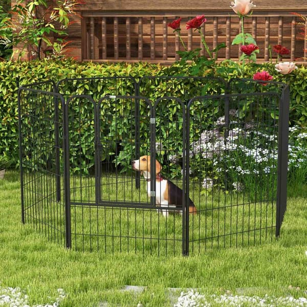 Valpeløp Utendørs Innhegning Lekegrind For Kjæledyr Lekegrind Lekegrind Hundeinnhegning Tilpassbar Form Med Dør Metall 79X100Cm Svart