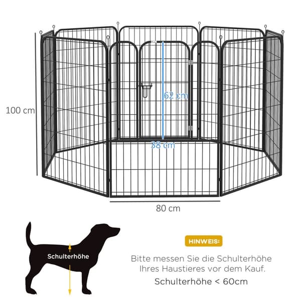 Valpeløp Utendørs Innhegning Lekegrind For Kjæledyr Lekegrind Lekegrind Hundeinnhegning Tilpassbar Form Med Dør Metall 79X100Cm Svart