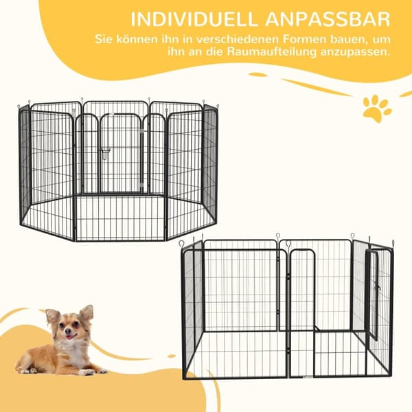 Valpeløp Utendørs Innhegning Lekegrind For Kjæledyr Lekegrind Lekegrind Hundeinnhegning Tilpassbar Form Med Dør Metall 79X100Cm Svart
