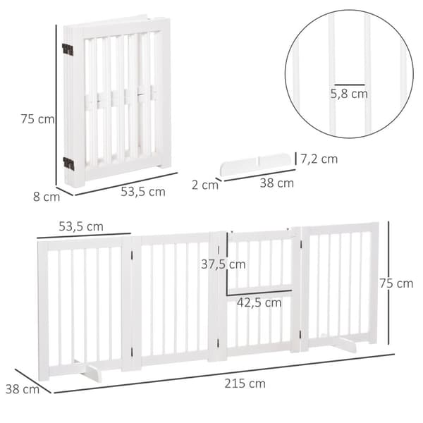 Dog Barrier Door Safety Gate 2 Støtteføtter Sammenleggbar Beskyttelsesport Pakke Med 4 Pine White 215X38X75Cm