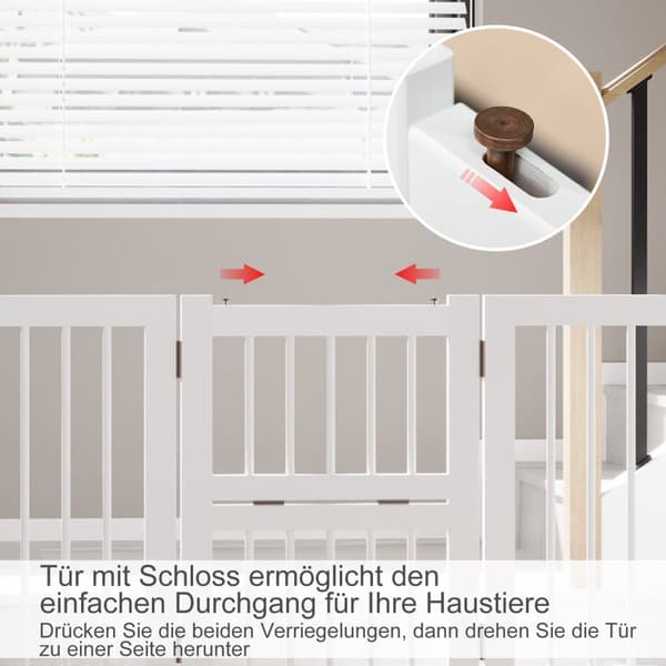Dog Barrier Door Safety Gate 2 Støtteføtter Sammenleggbar Beskyttelsesport Pakke Med 4 Pine White 215X38X75Cm