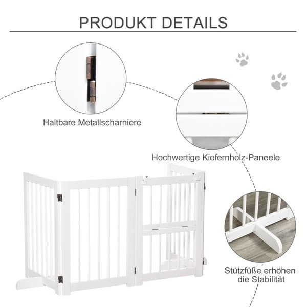 Dog Barrier Door Safety Gate 2 Støtteføtter Sammenleggbar Beskyttelsesport Pakke Med 4 Pine White 215X38X75Cm