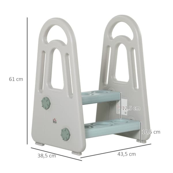 Learning Tower Trinnkrakk Stående Krakk Med 2 Trinn, Sikkerhet, Blå + Grå, I 2-5 År, 43,5X38,5X61Cm