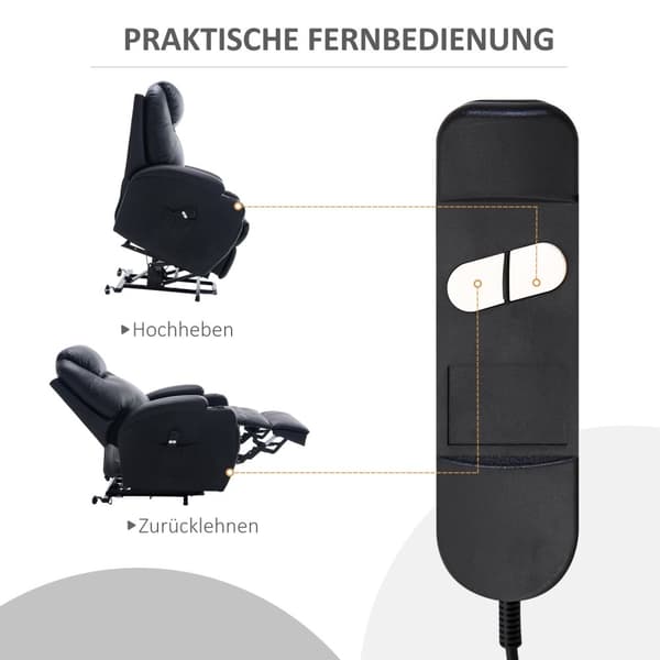 Hvilestol Tv-Stol Med Ståhjælp Sort Imiteret Læder Med Opbevaringstaske Justerbar Vinkel Fjernbetjening 84 X 92 X 109 Cm