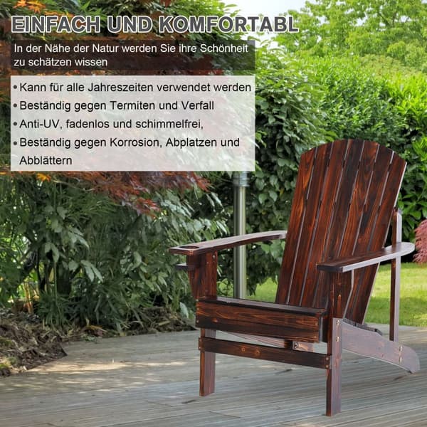 Adirondack Hagestol Med Koppholder Balkongstol Solid Wood Charred 72,5 X 97 X 93 Cm