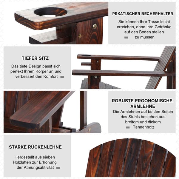 Adirondack Hagestol Med Koppholder Balkongstol Solid Wood Charred 72,5 X 97 X 93 Cm