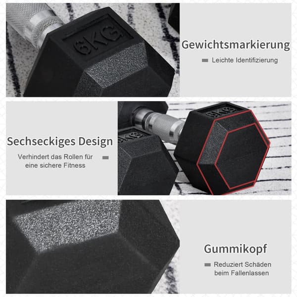 Hexagon Käsipainosetti 2, 2X6 Kg, Valurauta Kumipäällysteellä, Musta
